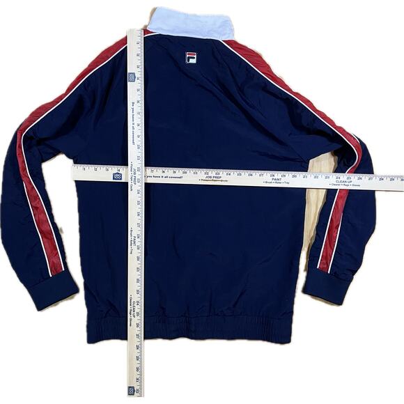 VTG Fila Track Jacket Navy White Red Full Zip Mock Neck Nylon Logo Retro Mens M - Picture 14 of 14
